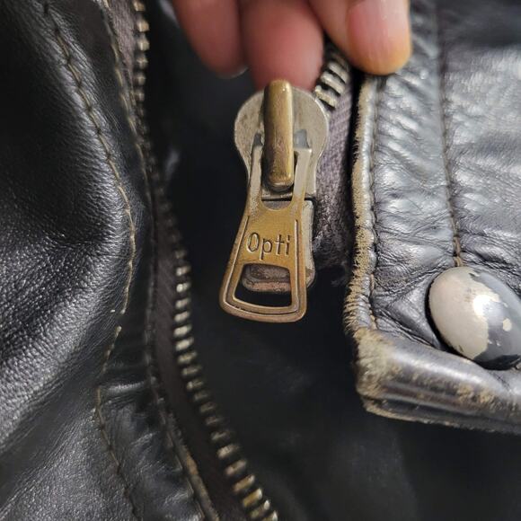 Vintage Motorcycle Jacket Leather Distressed Biker Asymmetric Zip 50s Size Small - Picture 9 of 16